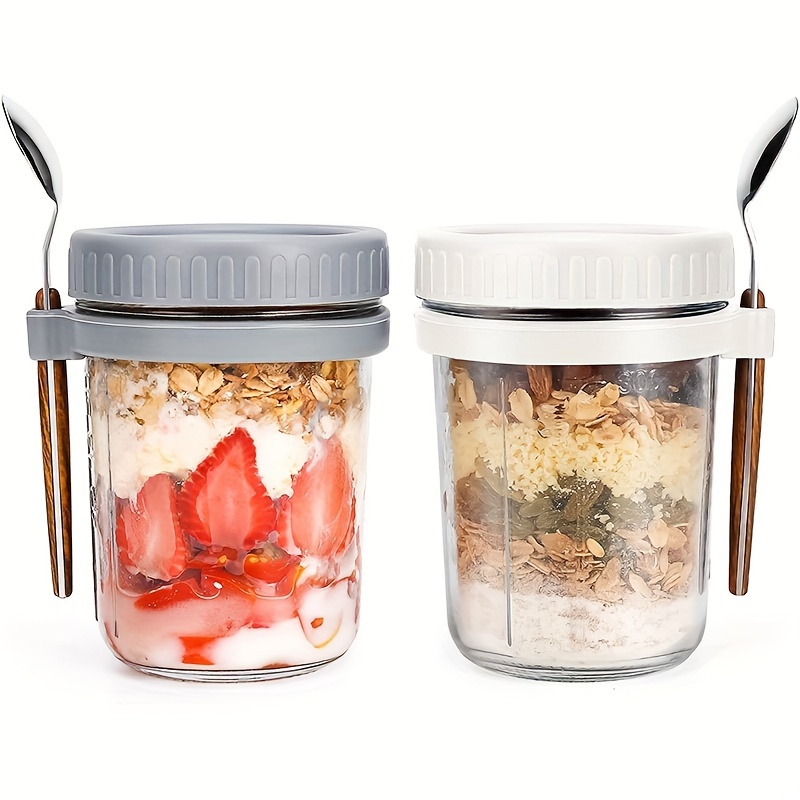 Food Storage Set Glass - แก้วโอ๊ตมีล 1 ชิ้น/2 ชิ้น พร้อมฝาและช้อน ขนาด