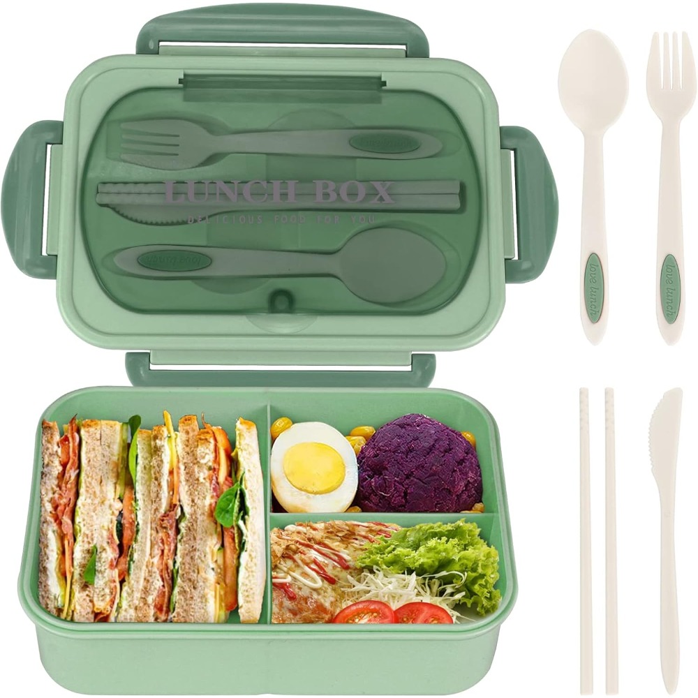 Food Storage Microwave Safe - กล่องอาหารกลางวันเบนโตะขนาด 1200 มล. สำหรับผู้ใหญ่ สำหรับสำนักงานหรือปิกนิก ภาชนะกันรั่วพร้อมอุปกรณ์