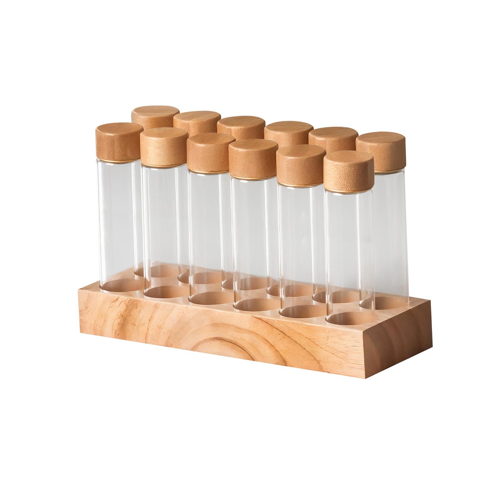 Food Storage Youtube - ภาชนะเก็บเมล็ดกาแฟแบบพกพา พร้อมแท่นวางไม้สำหรับโชว์สินค้า หลอดทดลองสำหรับเมล็ดกาแฟ เหมาะสำหรับเคาน์เตอร์บาร์ ร้านกาแฟ คาเฟ่