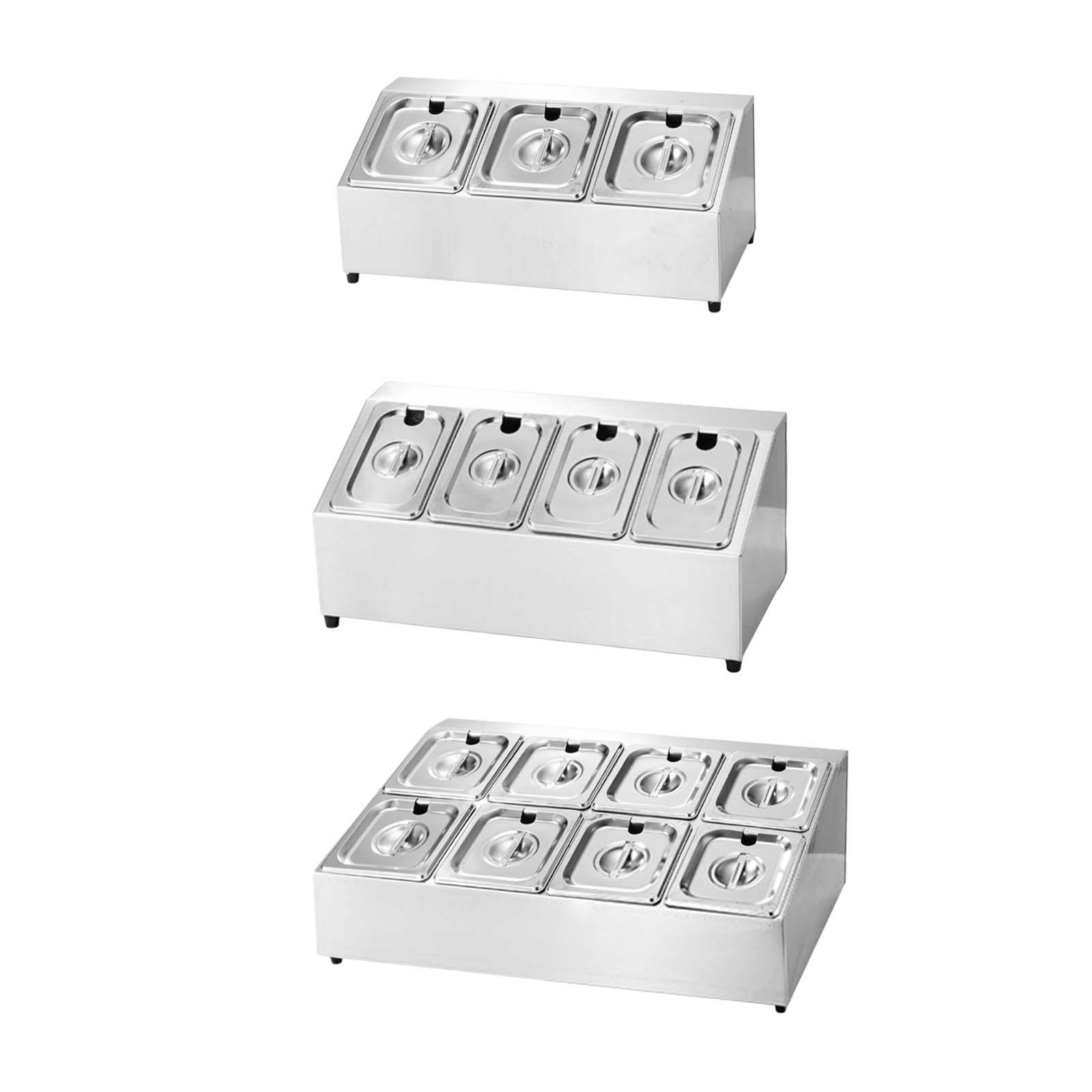 Food Storage Hot Box - ถาดใส่เครื่องปรุงเชิงพาณิชย์พร้อมฝาปิด 3 ช่อง กล่องสแตนเลสสำหรับจัดเก็บแยม เหมาะสำหรับโรงแรม ร้านอาหาร