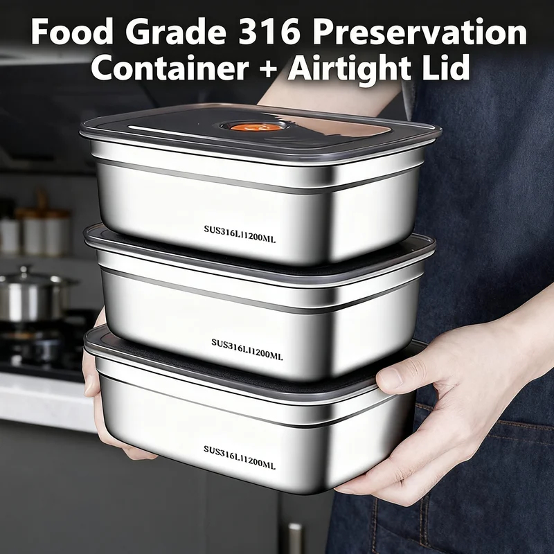 Food Storage Microwave Safe - กล่องอาหารสแตนเลสความจุขนาดใหญ่ ปิดผนึกกันรั่ว ใช้กับไมโครเวฟได้ เหมาะสำหรับการตั้งแคมป์ เก็บอาหารในตู้เย็นและช่องแช่แข็ง