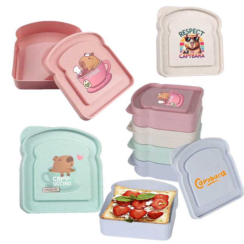 Food Storage Cupboard - กล่องเก็บอาหารลายคาปิบารา สำหรับใส่แซนวิช สลัด ผลไม้ ขนม กล่องอาหารกลางวันแบบมีฝาปิด