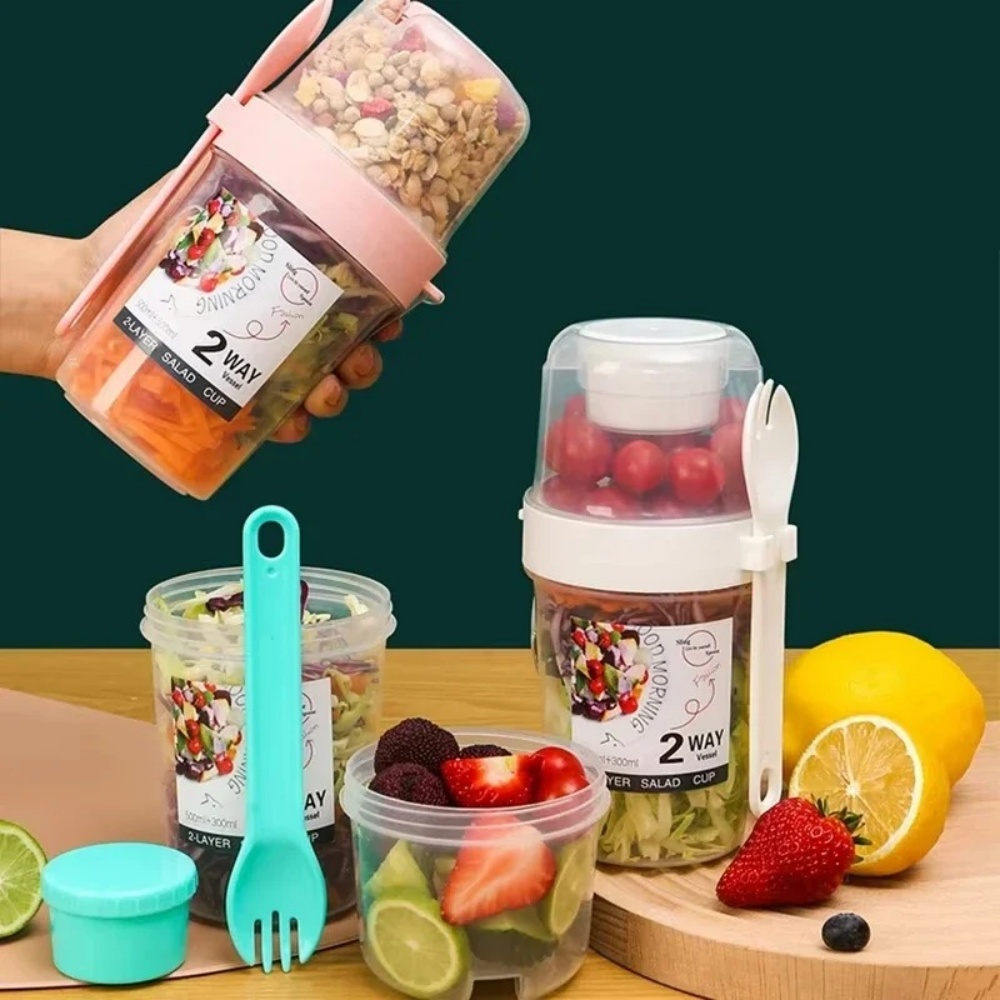 Food Storage Thermos - ถ้วยสลัดพกพา ถ้วยอาหารเช้า ถ้วยแบ่งชั้นใส่อาหาร โยเกิร์ต ซีเรียล ข้าวโอ๊ต
