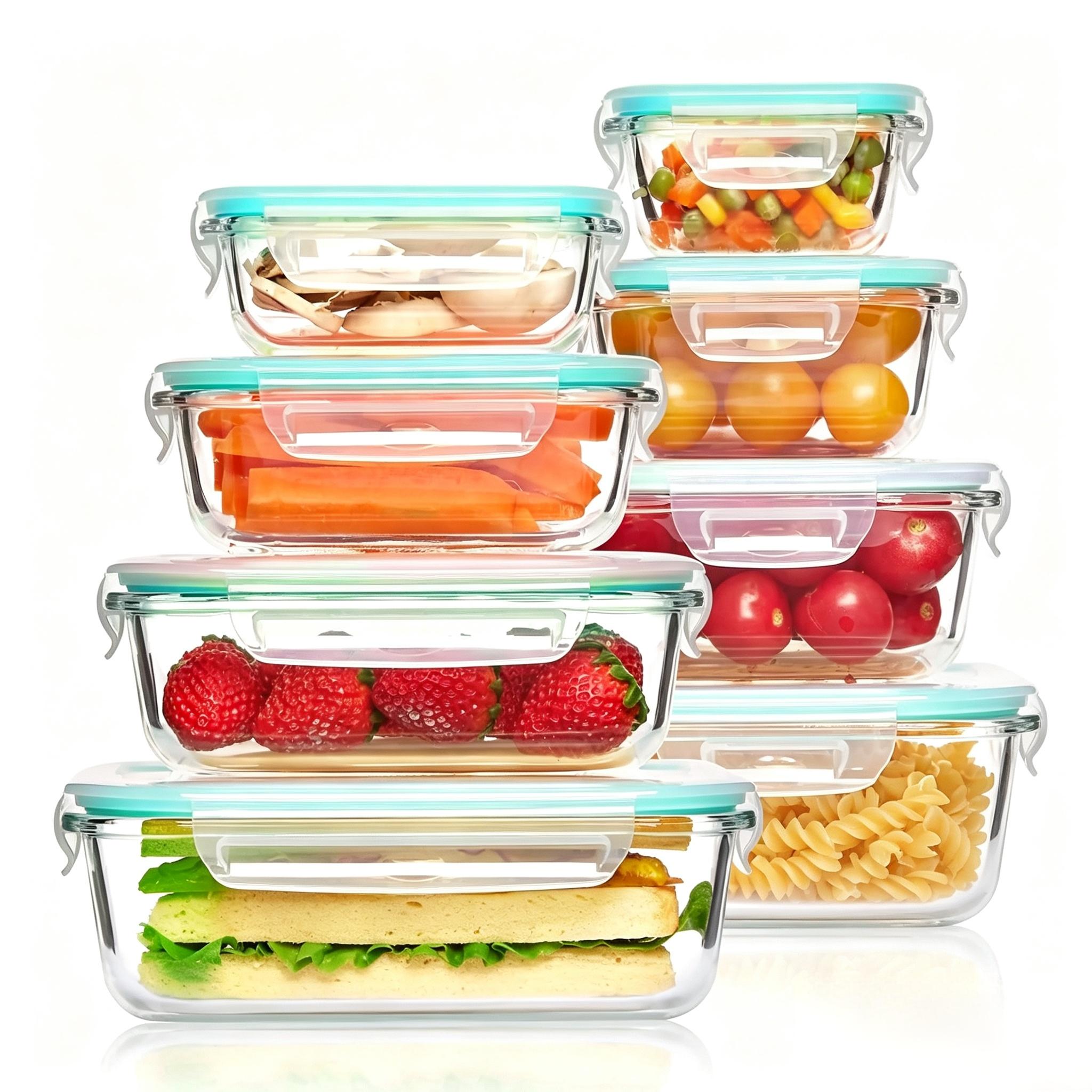 Food Storage Microwave Safe - กล่องเก็บอาหารแก้วแบบพกพา - กล่องเก็บอาหารทรงสี่เหลี่ยมขนาดใหญ่พิเศษ ใช้ซ้ำได้ ซ้อนกันได้ ปิดสนิท