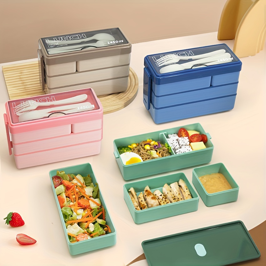 Food Storage Large Plastic Containers - 1450ML Bento กล่องอาหารกลางวันขนาดใหญ่ความจุ MULTI LAYER เก็บอาหารพร้อมช้อนส้อม