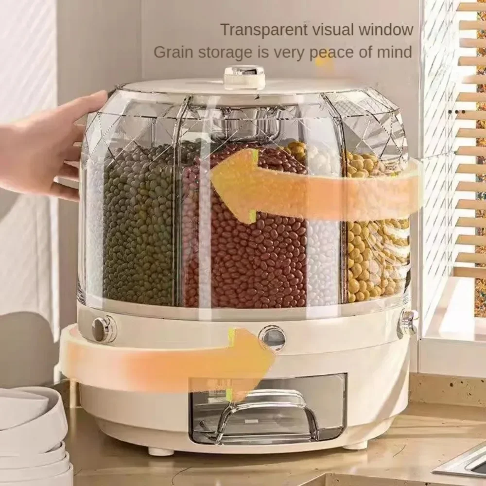 Food Storage Large Plastic Containers - ตู้จ่ายธัญพืชแบบหมุนได้ เกรดอาหาร ความจุขนาดใหญ่ กล่องเก็บข้าวสาร ลิ้นชักเก็บอาหารแห้งในครัว กล่องจัดระเบียบอาหาร