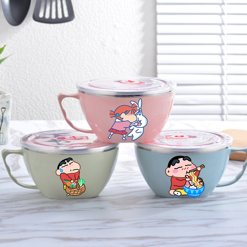 Food Storage Utensils - ชามบะหมี่เครยอน ชินจัง ชามสแตนเลสความจุขนาดใหญ่ ป้องกันความร้อนสองชั้น ภาชนะเก็บอาหารสำเร็จรูป ใหม่