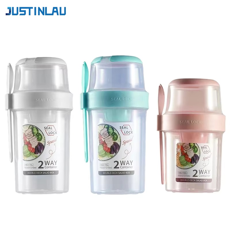 Food Storage Oven Safe - JUSTINLAU ถ้วยสลัดลดน้ำหนักแบบพกพา ถ้วยโยเกิร์ตผลไม้สำหรับอาหารเช้า ฝาปิดพร้อมช้อน กล่องเก็บอาหารสำหรับกิจกรรมกลางแจ้ง กล่องปิคนิค