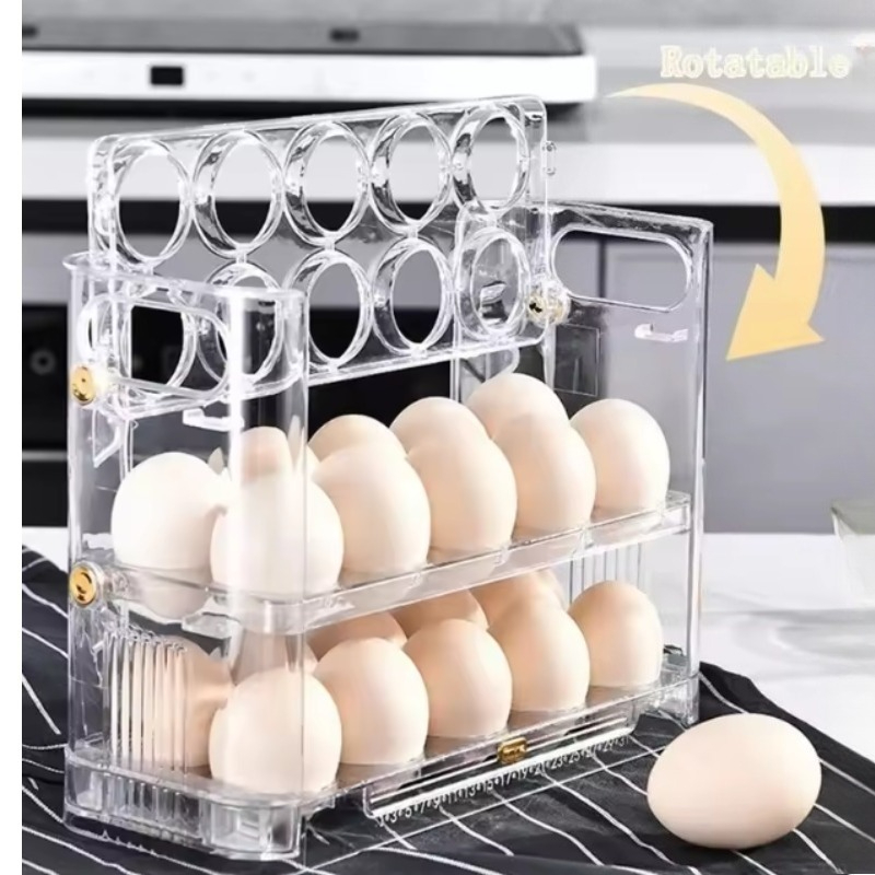 Food Storage Hot Box - กล่องเก็บไข่สำหรับห้องครัวแบบติดประตูด้านข้างตู้เย็น อุปกรณ์จัดเก็บในครัว ถาดเก็บไข่แบบพลิกกลับได้ อุปกรณ์เสริมพิเศษสำหรับเก็บไข่