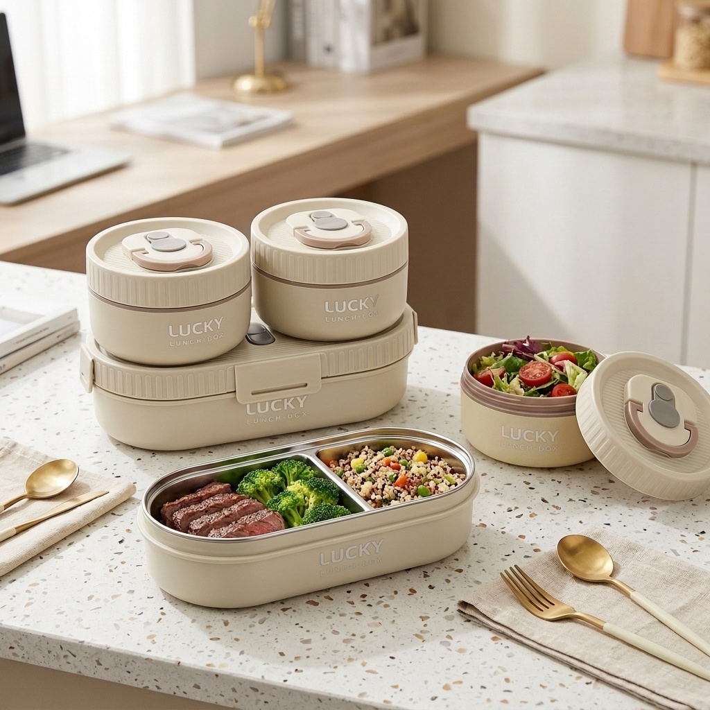 Food Storage Microwave Safe - กล่องอาหารกลางวันสแตนเลสทนความร้อนในไมโครเวฟ ชุดกล่องเบนโตะกันรั่ว กล่องเก็บอาหารแบบพกพาสำหรับผู้ใหญ่ เด็ก โรงเรียน และสำนักงาน