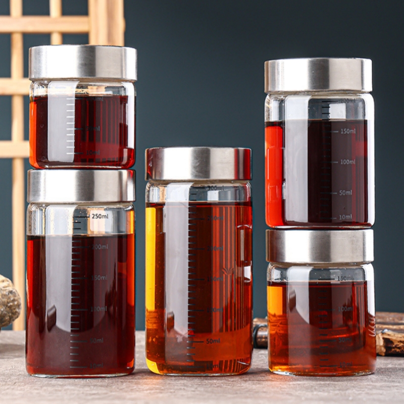 Food Storage Set Glass - 2 ชิ้น 100-500 มิลลิลิตรแก้วถ้วยเก็บแบบพกพาซีลหนาความคงตัวที่สูงของเหลวบอโรซิลิเกตถ้วยเก็บขนาดปิดผนึกโถ