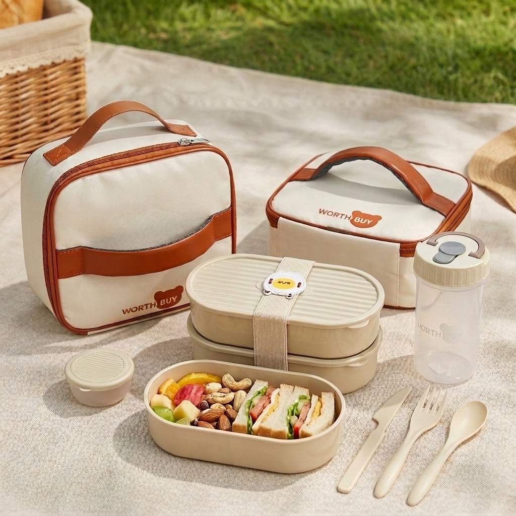 Food Storage Microwave Safe - ชุดกล่องอาหารกลางวันพลาสติกแบบใช้ซ้ำได้ 2 ชิ้น สำหรับเด็กนักเรียน กล่องเบนโตะทรงรี ใช้กับไมโครเวฟได้
