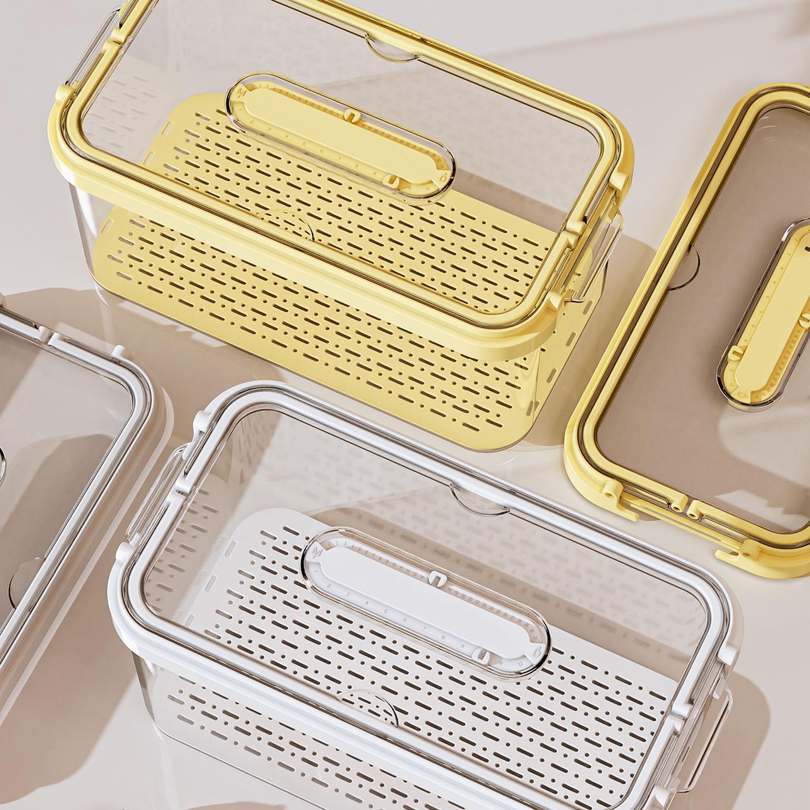 Food Storage Large Plastic Containers - ภาชนะเก็บอาหารในตู้เย็นพร้อมฝาปิด ความจุขนาดใหญ่ แบบพกพา วางซ้อนกันได้ สำหรับจัดเก็บผักผลไม้ แป้ง