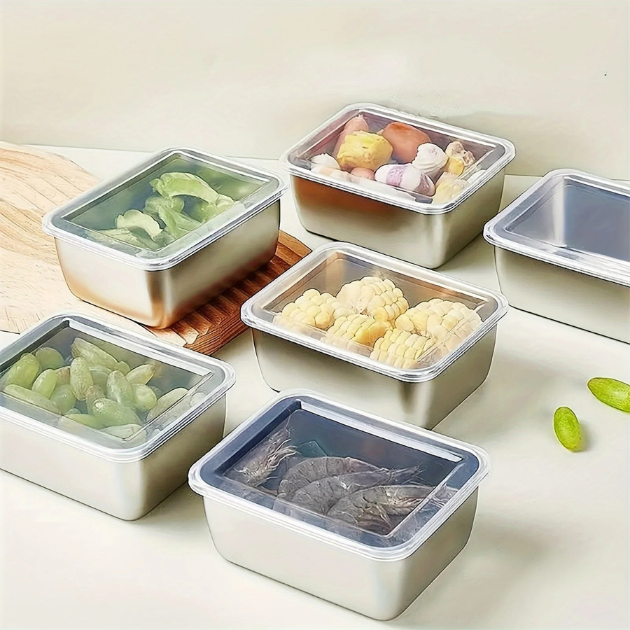 Food Storage Cupboard - 1/3/5pcs สแตนเลสกล่องเก็บอาหารสดกล่องพร้อมฝาปิด, สี่เหลี่ยมผืนผ้าไส้กรอกก๋วยเตี๋ยวผลไม้จานฝาครอบ