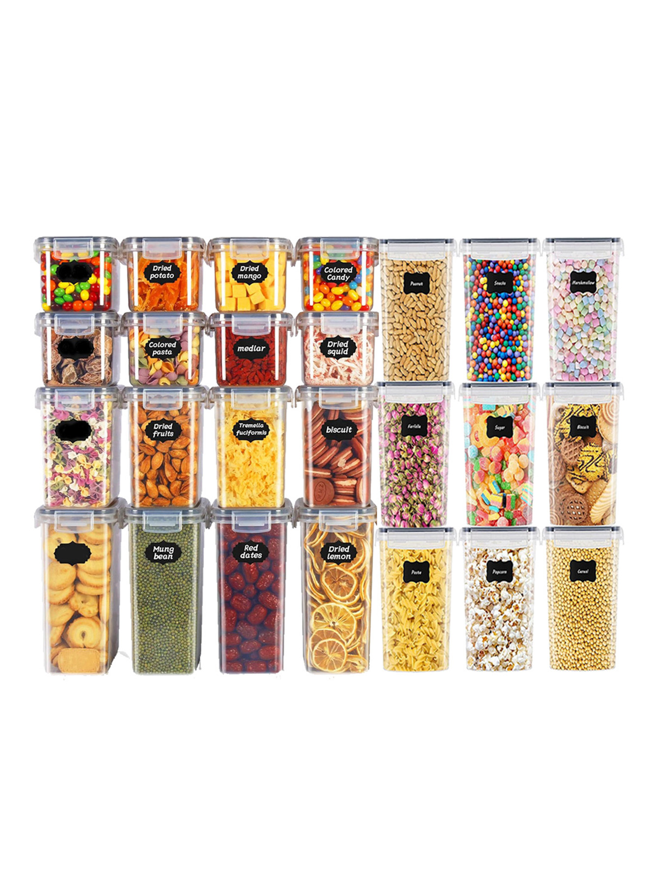 Food Storage Utensils - 48 ชิ้น, ภาชนะเก็บอาหารแบบมีฝาปิด, ภาชนะพลาสติกสำหรับห้องครัว, กระปุกเก็บของแห้งสำหรับแลคโตส, ธัญพืช,