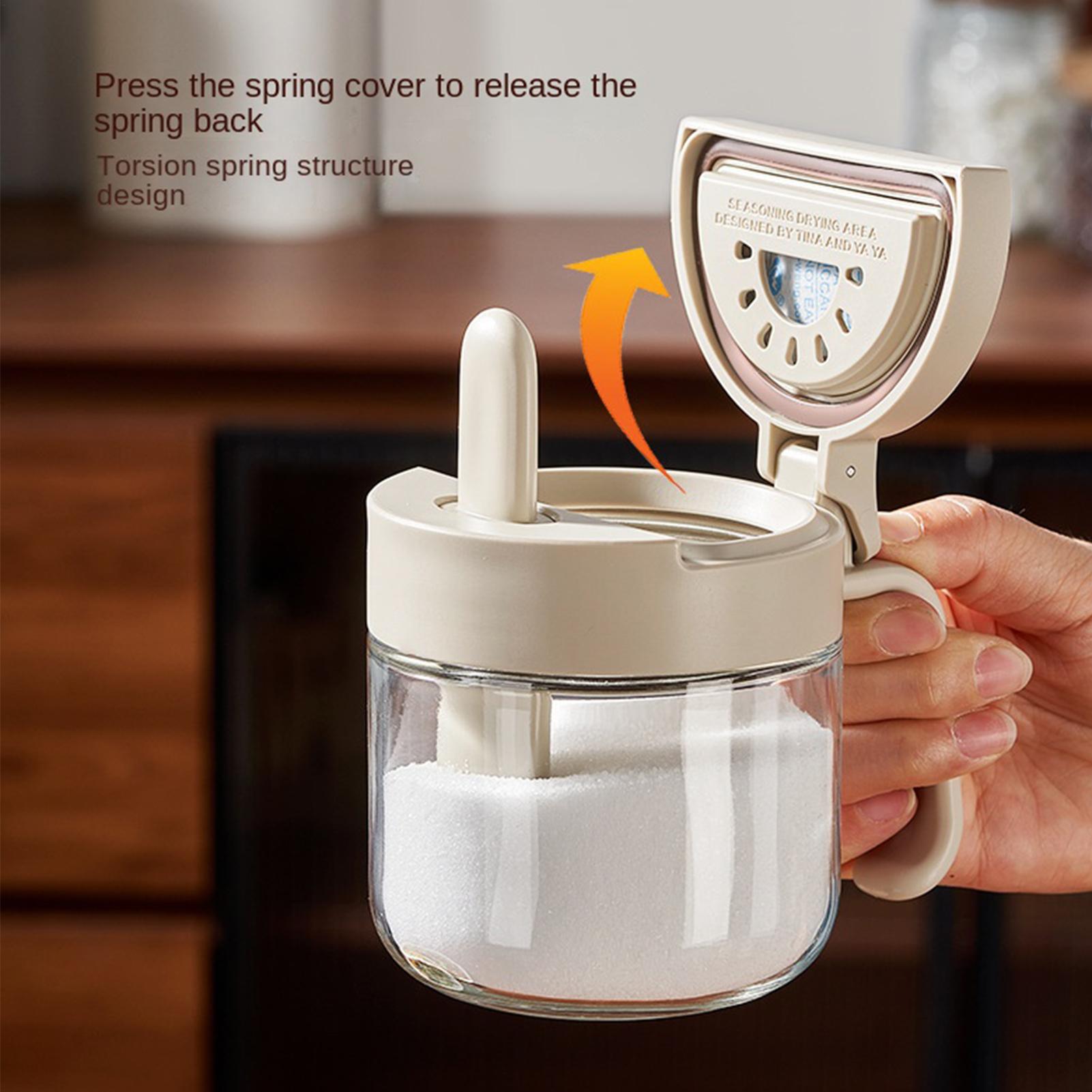 Food Storage Utensils - โถใส่เครื่องปรุงรส ป้องกันการรั่วซึม พร้อมช้อน โถใส่เครื่องปรุงรสในครัวพร้อมฝาปิด สำหรับวางบนเคาน์เตอร์ครัว ตู้เก็บของในบ้าน