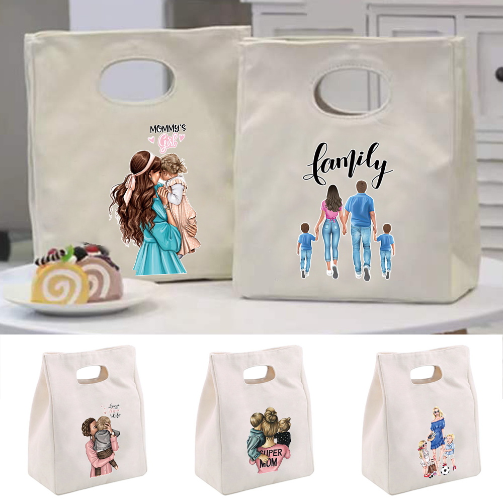 Food Storage Moms - ถุงอาหารกลางวันแบบมีฉนวน ถุงอาหารกลางวันแบบพกพา ผ้าแคนวาส พิมพ์ลายแม่บ้าน นักเรียน ถุงหิ้วแบบมีฉนวน