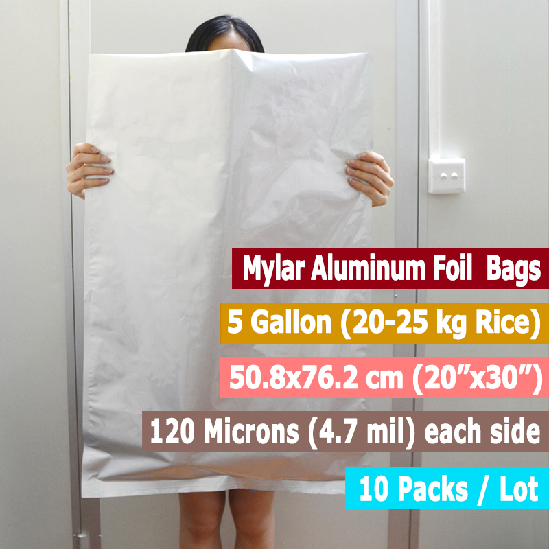 10 แพ็ค 5 แกลลอน Mylar กระเป๋า - Food Storage Long Term บทวิจารณ์และราคา